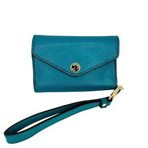 MICHAEL KORS Women's Small Fold Up Wallet Clutch • turquoise blue, gold‎